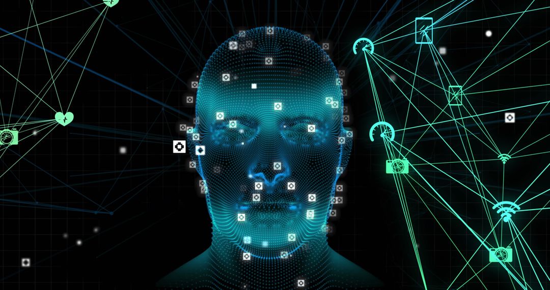 Futuristic Digital Face with Network Connections