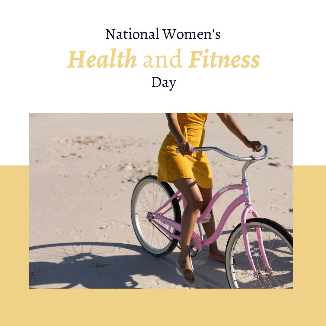 Celebrating Women's Health and Fitness Day at Beach with Bicycle - Download Free Stock Templates Pikwizard.com