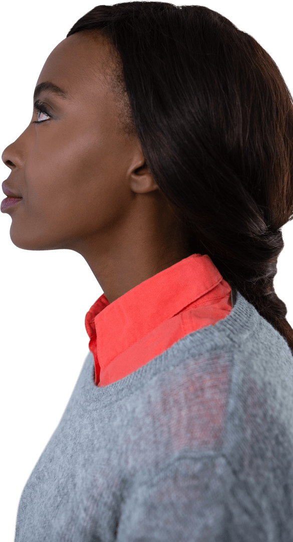 Profile of Thoughtful Woman on Transparent Background