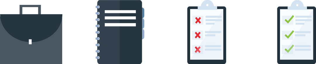 Transparent Business Elements: Briefcase, Notebook, and Clipboards