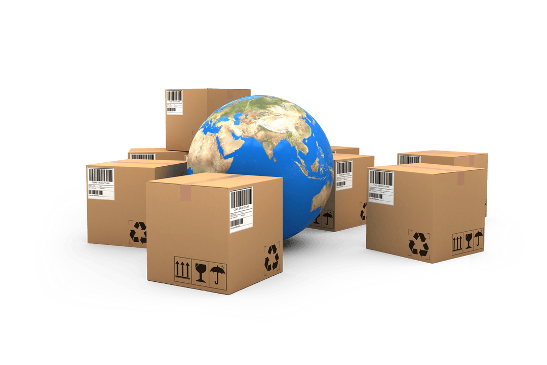 Transparent Background Globe with Delivery Packages