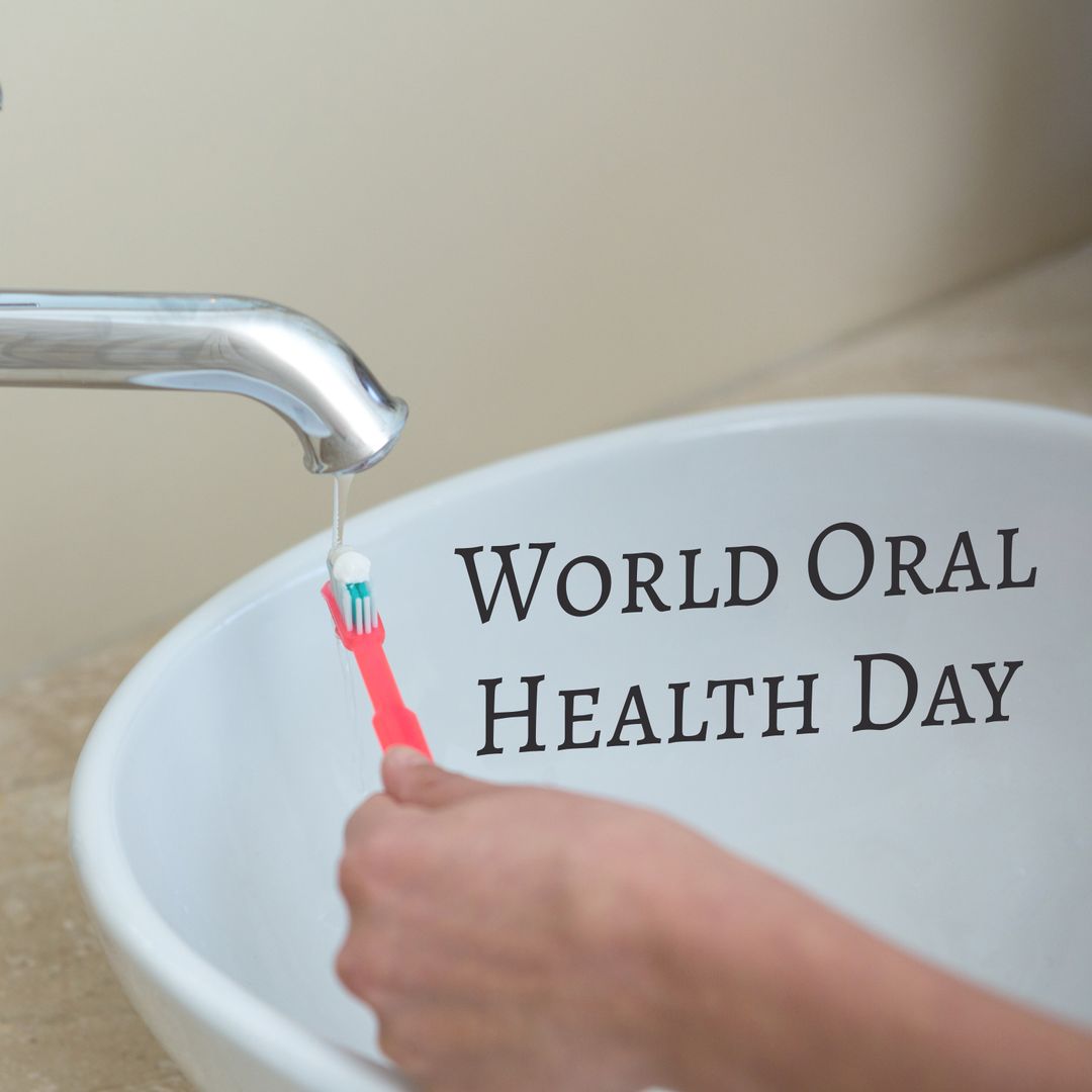 World Oral Health Day Celebration with Toothbrush Under Running Water