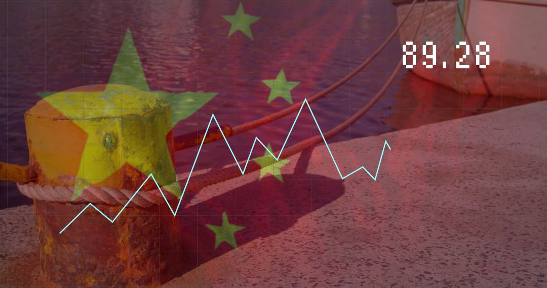Financial Data Processing Overlaid with Chinese Flag Symbolism