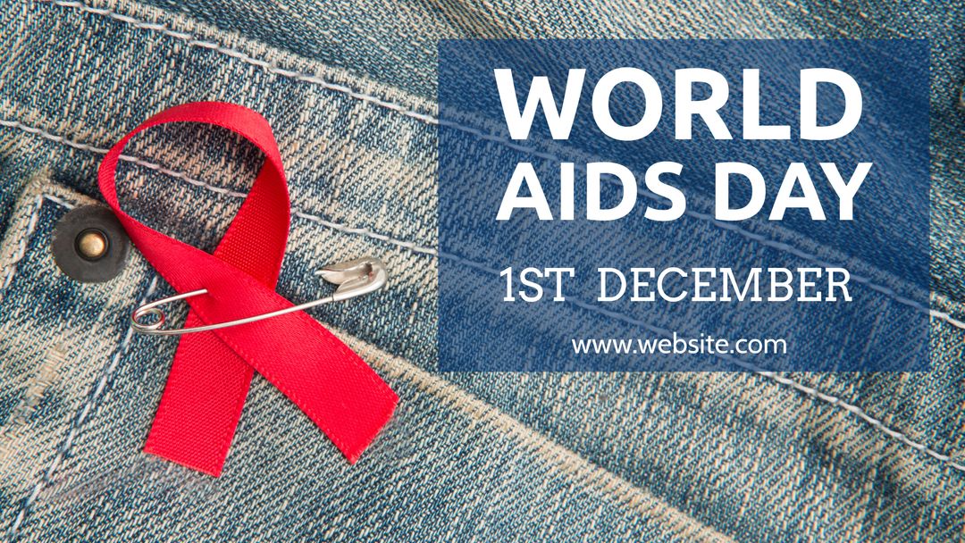 Red Ribbon on Denim for World AIDS Day Prevention and Awareness