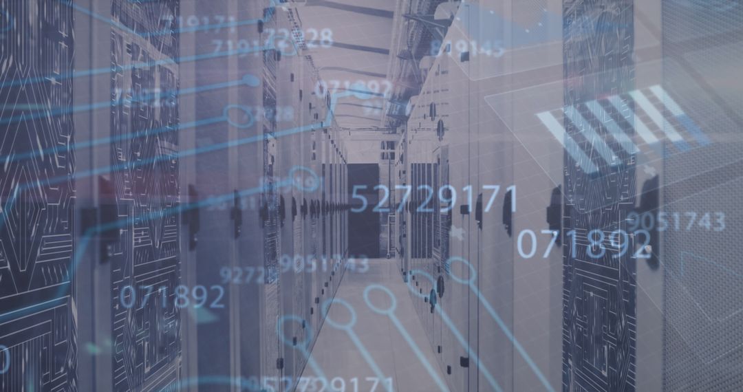 Digital Data Flow in Server Room Concept Overlay