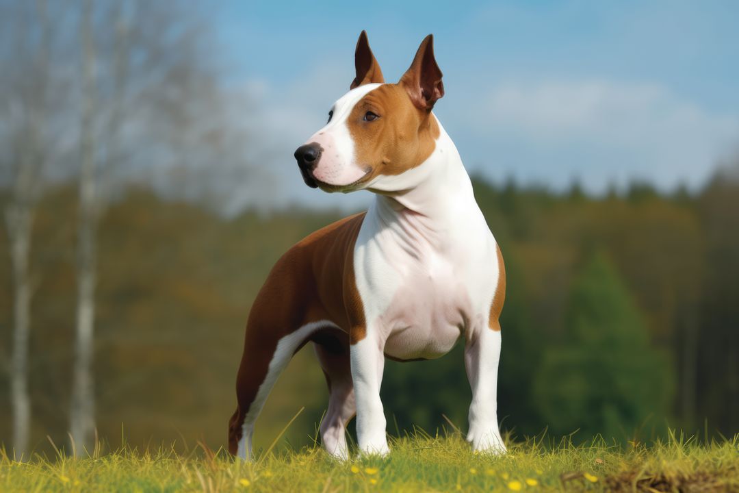 Portrait of brown bull terrier in grass, created using generative ai technology - Free Images, Stock Photos and Pictures on Pikwizard.com