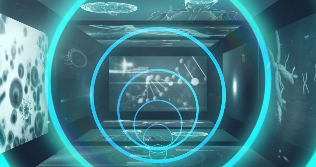 Futuristic Neon Geometric Shapes with Digital Screens