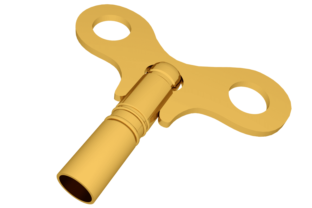 Golden Clock Key on Transparent Background for Time Concept Art