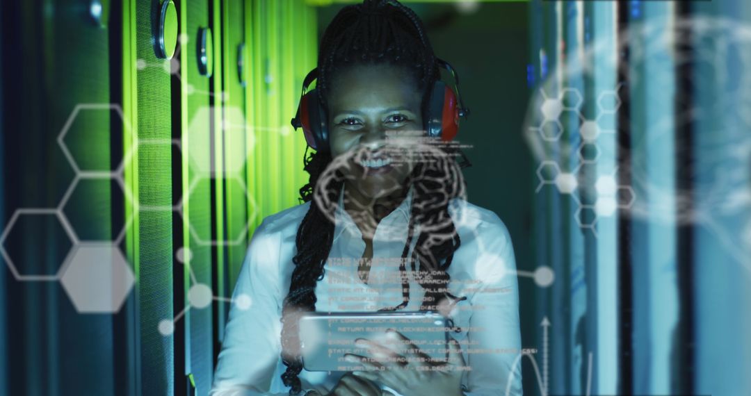 Woman Analyzing Data in Modern Server Room