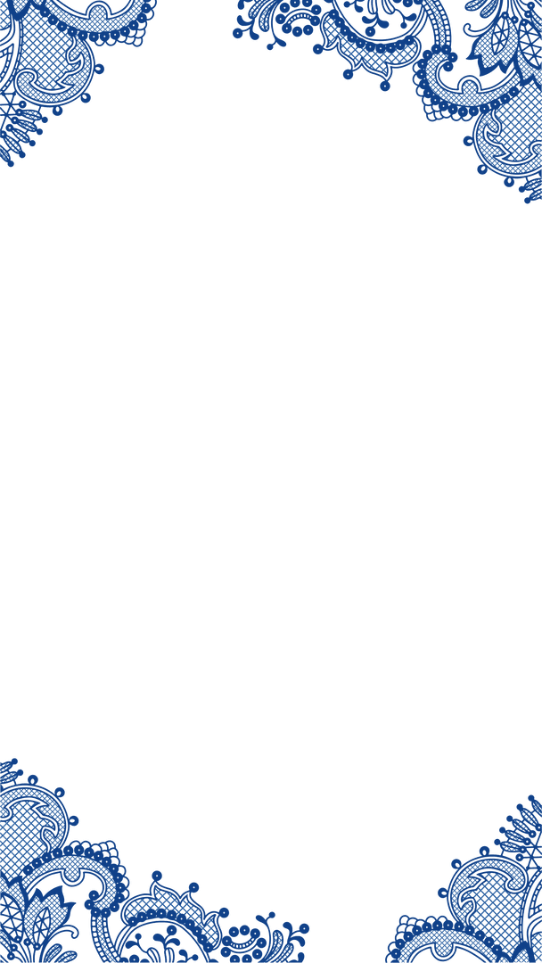 Paisley Lacy Border on Transparent Canvas with Blue Motifs
