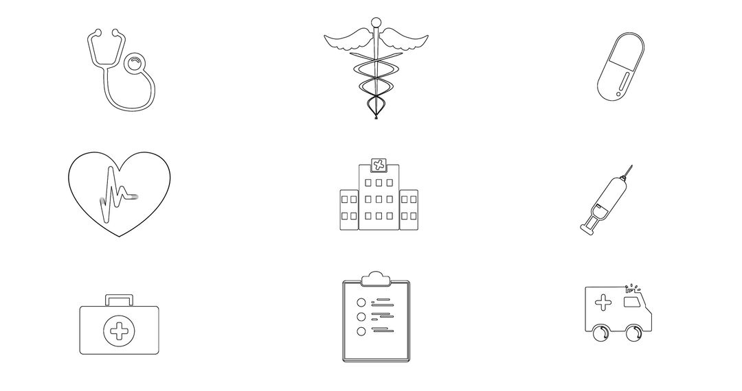 Healthcare Line Art Icons Including Stethoscope, Hospital, and Ambulance - Free Images, Stock Photos and Pictures on Pikwizard.com