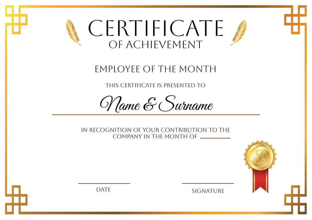 Employee of the Month Certificate of Achievement - Download Free Stock Templates Pikwizard.com