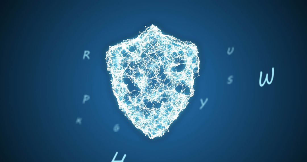 Digital Network Security Shield on Blue Background