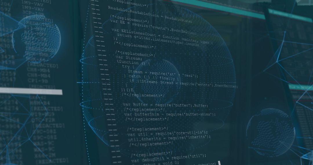 Futuristic programming interface with 3d wireframe globes