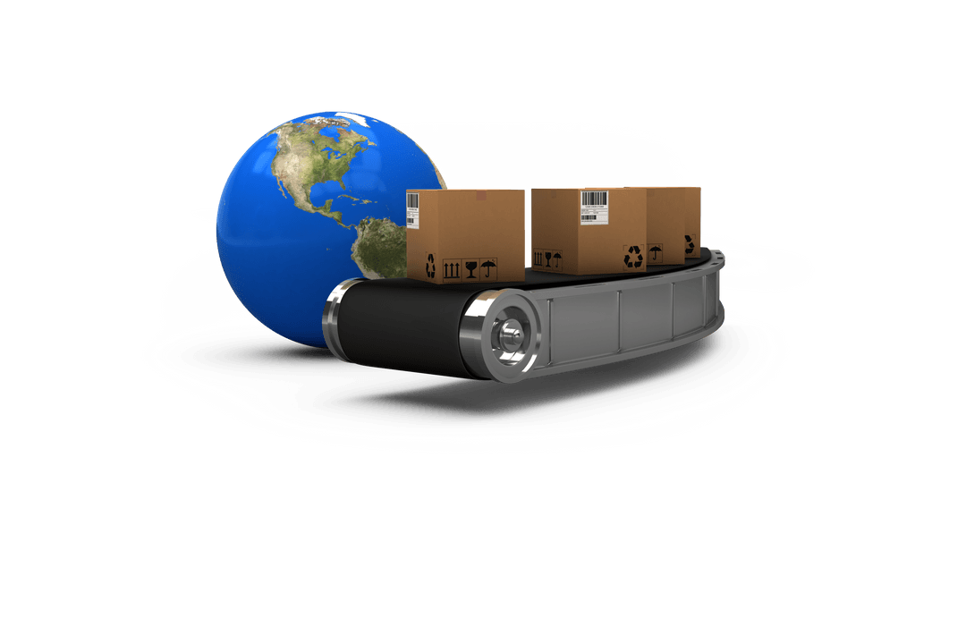 Transparent Global Shipping Icon with Boxes and Earth