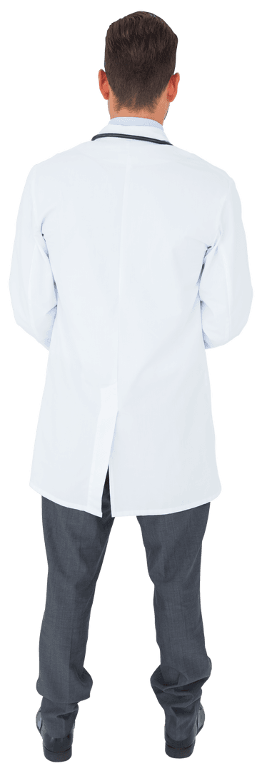 Transparent View Back of Male Doctor in White Coat