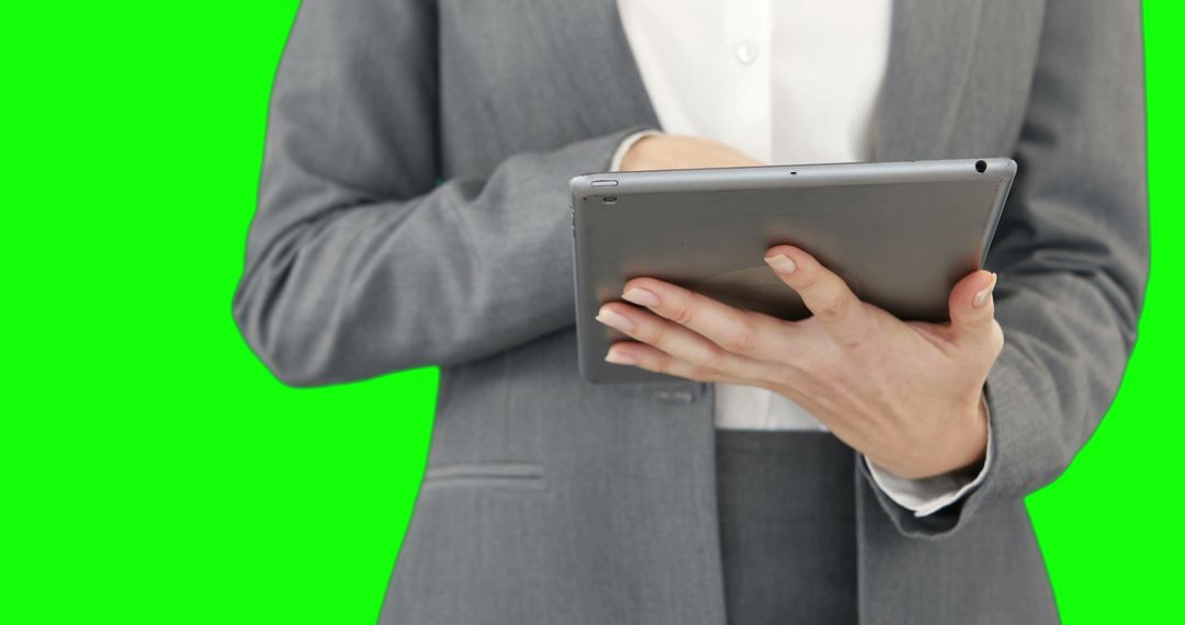 Businessman in Suit Using Tablet with Copy Space Background