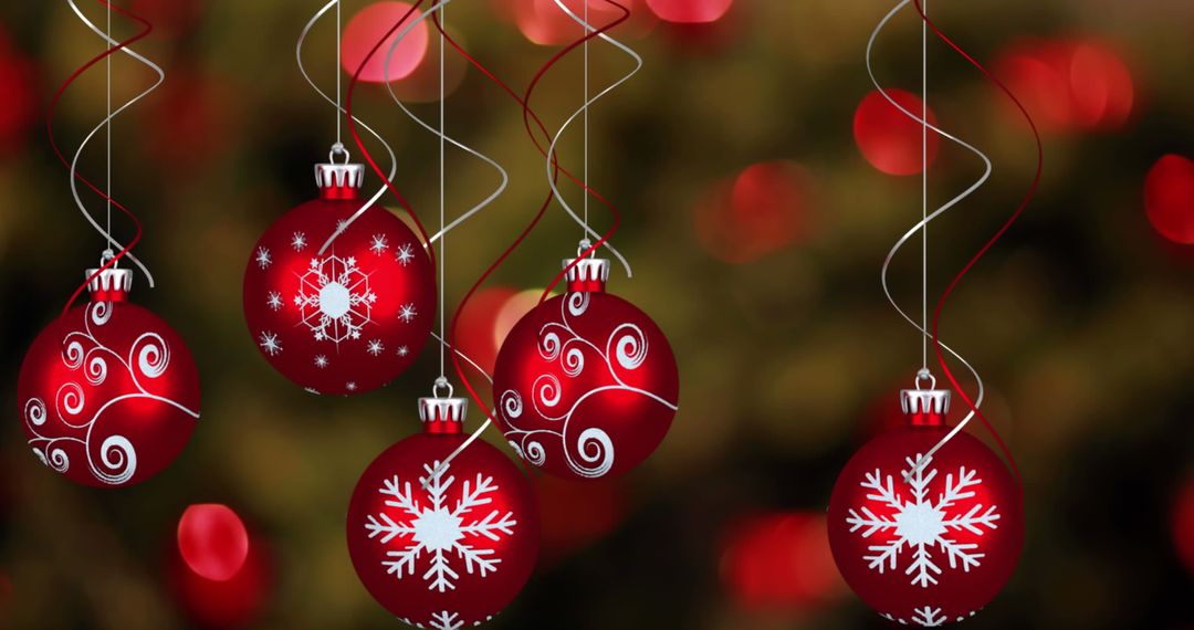 Festive Red Christmas Baubles with Ambient Holiday Lights