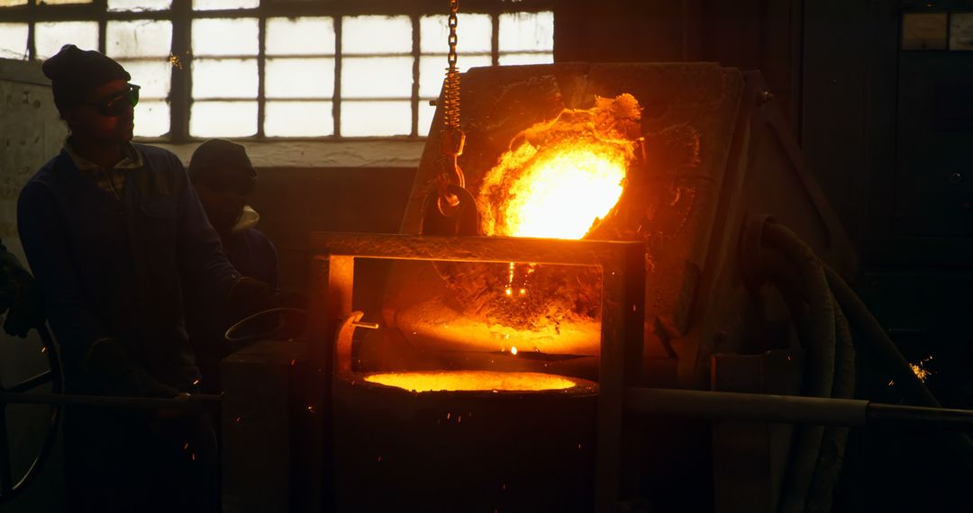 Workers Pouring Molten Metal in Factory - Free Images, Stock Photos and Pictures on Pikwizard.com