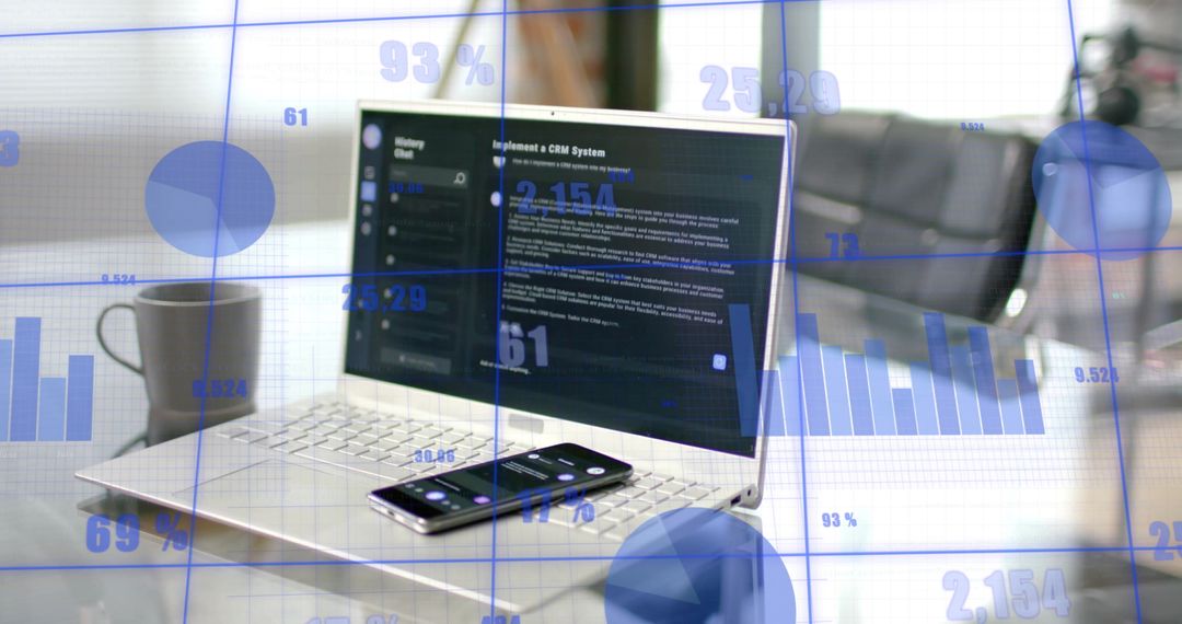 Dynamic Statistics Overlay on Office Computer Minimalist Design