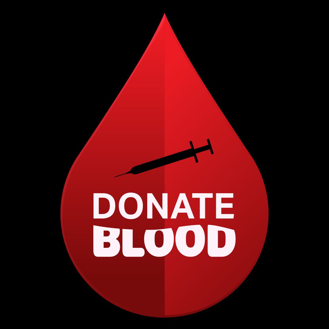 Red Drop with Donate Blood Text and Syringe Icon Design