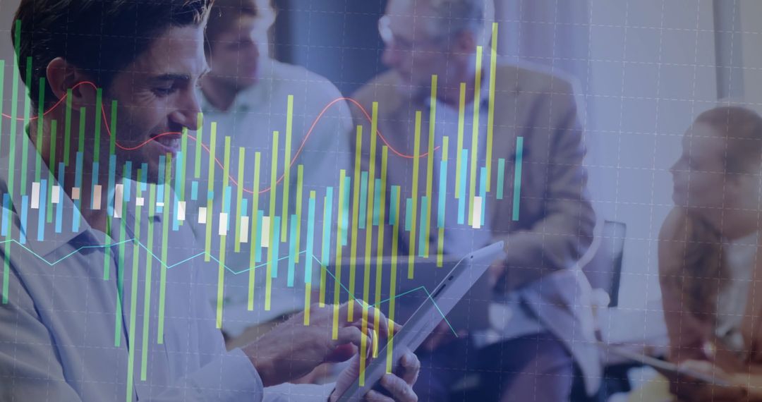 Business Team Analyzing Stock Data with Digital Tablet in Office Meeting