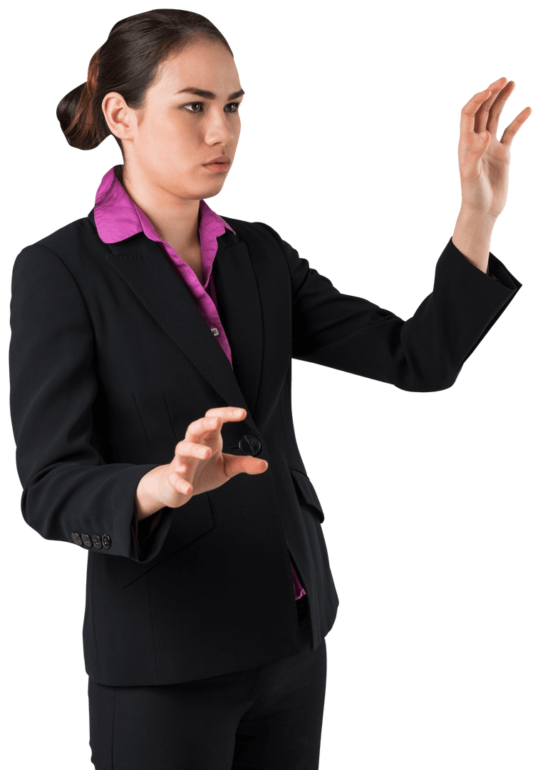 Focused Businesswoman Gesturing on Transparent Background