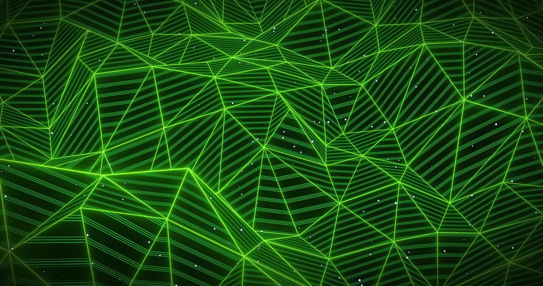Green Wireframe Network with Luminous Lines and Dots