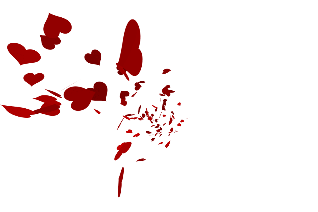 Floating Red Hearts on Transparent Background, Valentine's Romance
