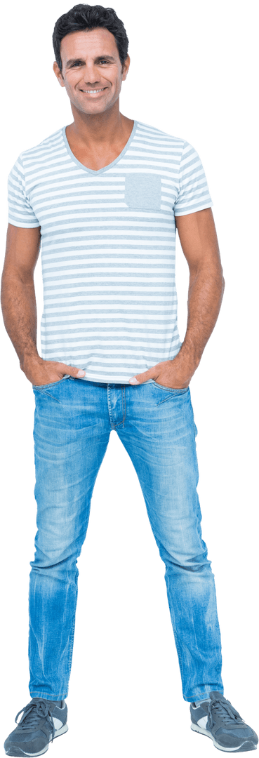 Transparent Background Smiling Man in Striped Shirt