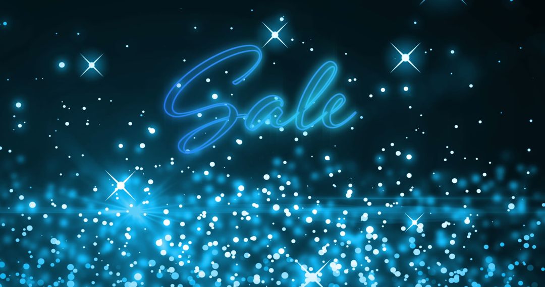 Glowing Blue Sale Sign with Sparkling Magic Effect