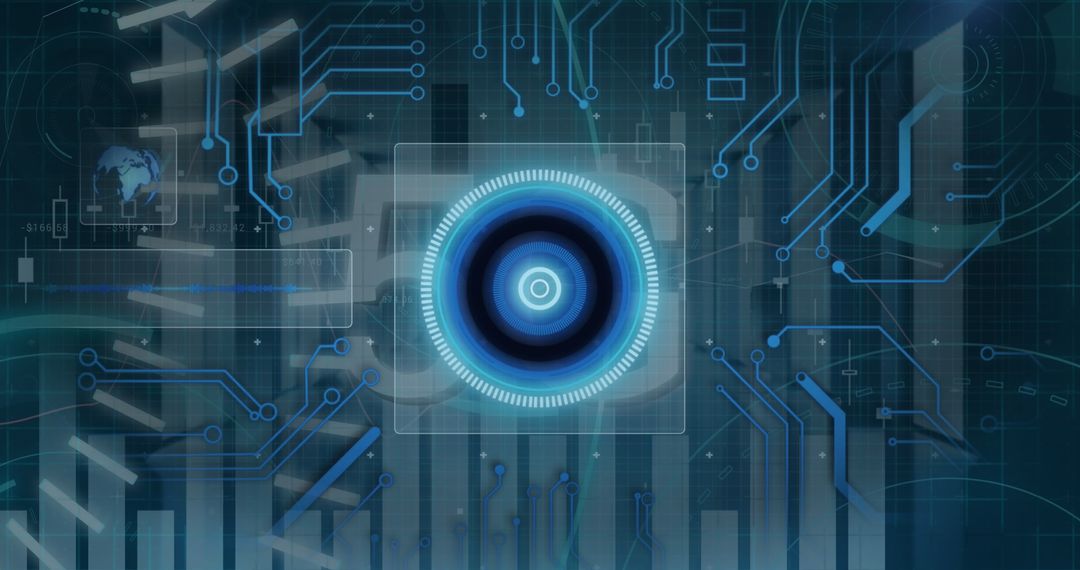 Futuristic Digital Interface with 5G in Server Room