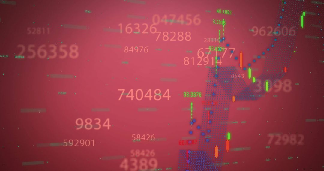 Digital Numbers and Data Patterns Flowing on Red Background