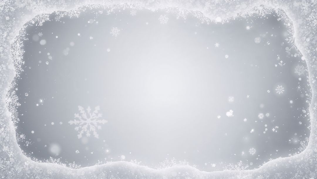 Frosted Snow Border Framing Soft Gray Gradient Center for Holiday Greeting Card Background