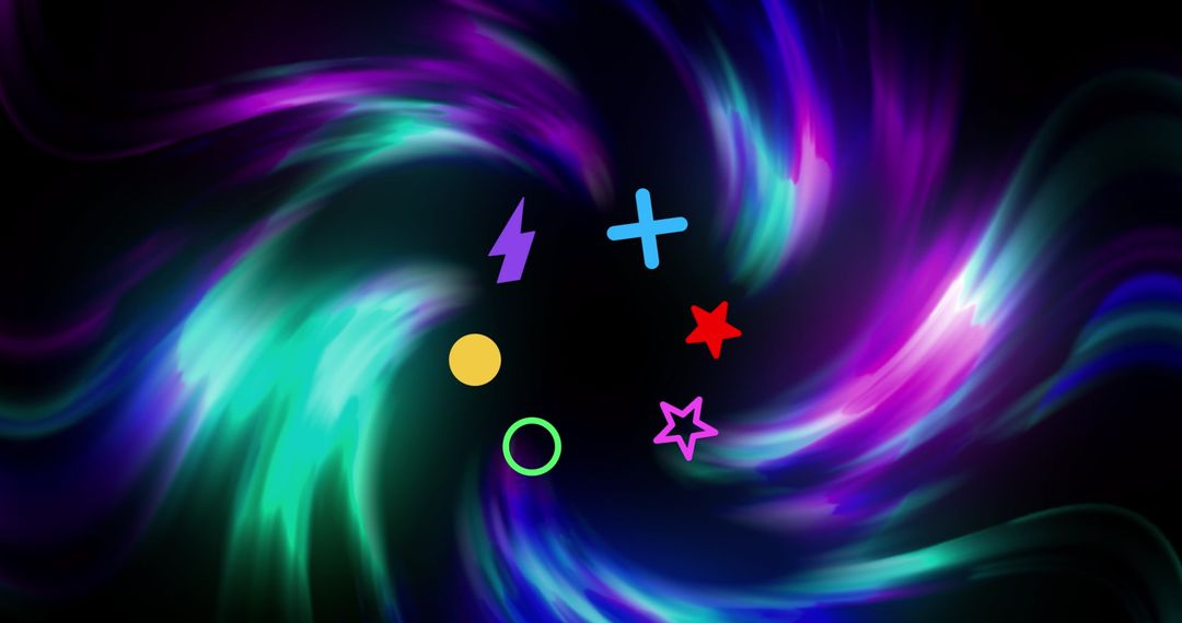 Vibrant Digital Shapes with Neon Light Trails Background