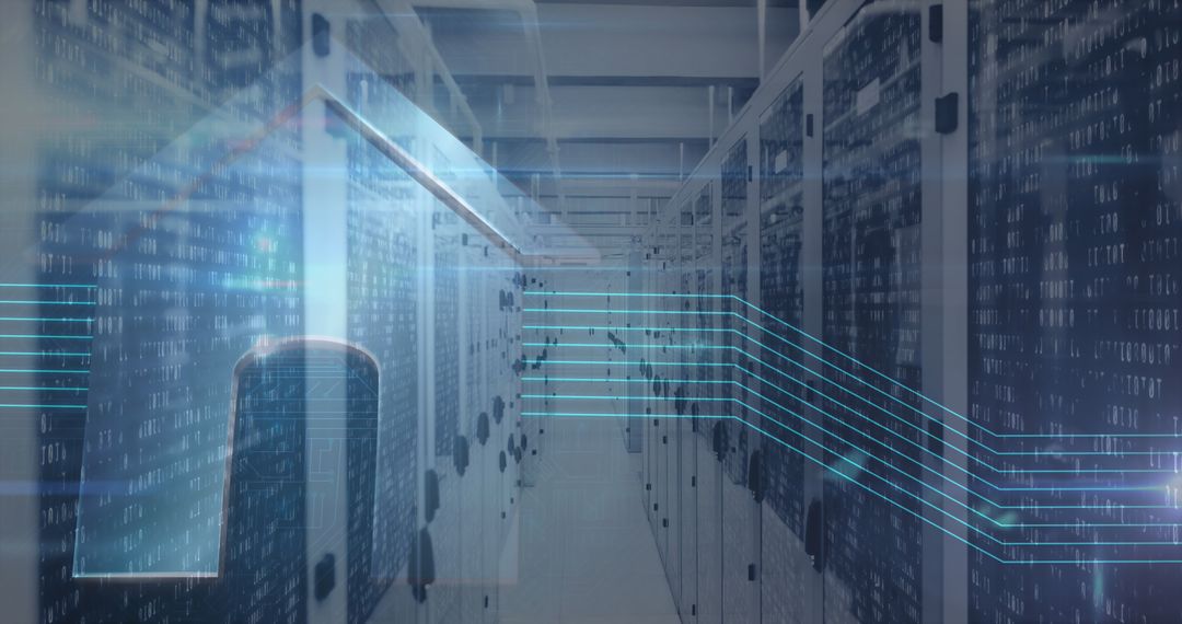 Digital Coding and Server Room with Light Trails Illustration
