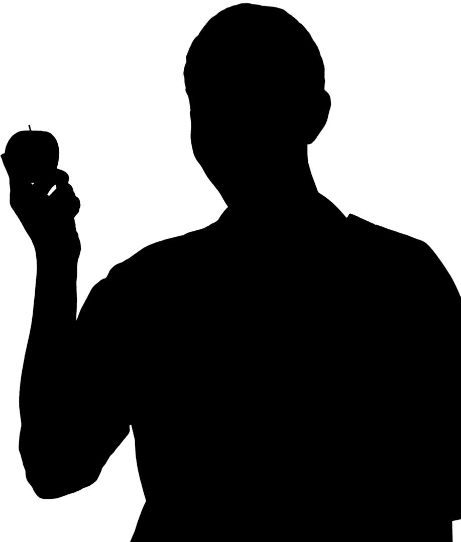 Silhouette of Man Holding Apple on Transparent Background Vector