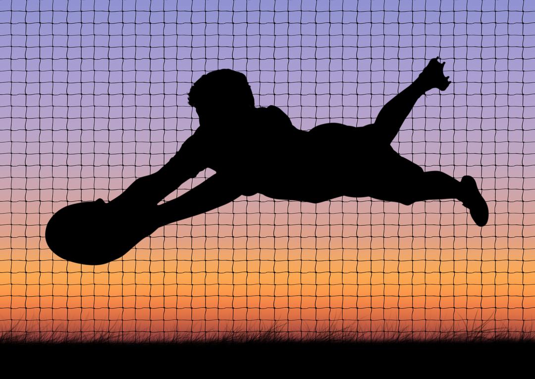 Silhouette of player catching a ball against net and sky in background - Free Images, Stock Photos and Pictures on Pikwizard.com