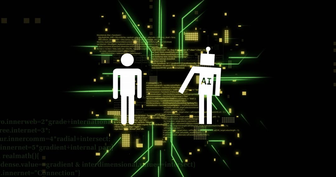 Human and AI Symbol with Digital Data System