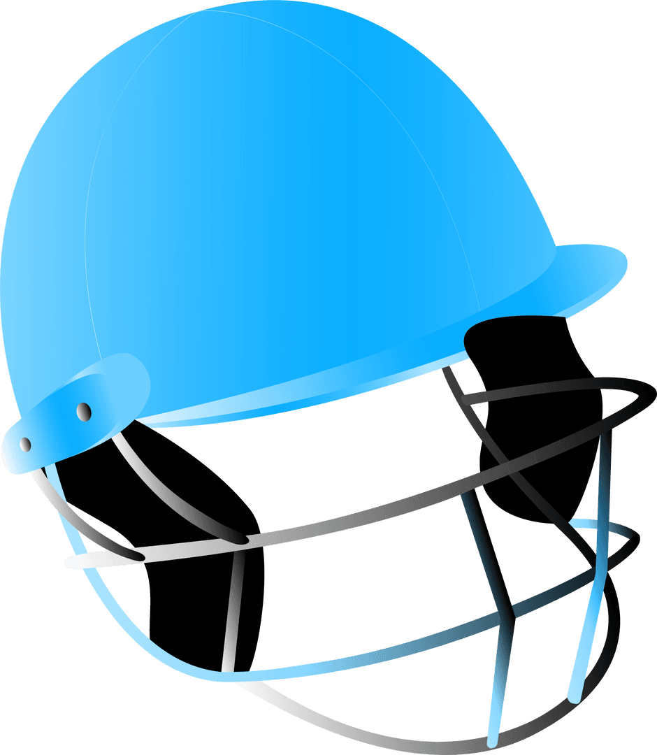 Blue Cricket Helmet with Gray Grille on Transparent Background