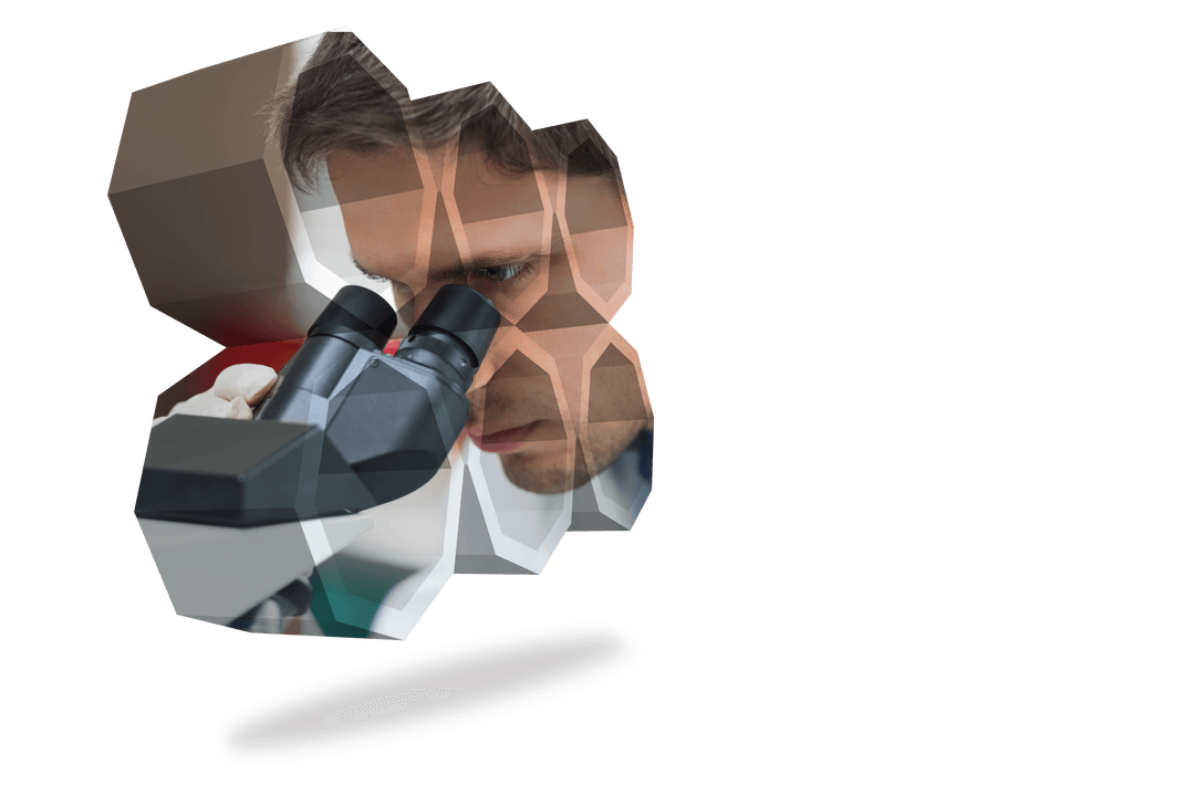 caucasian scientist analyzing with microscope on transparent background - Download Free Stock Images Pikwizard.com