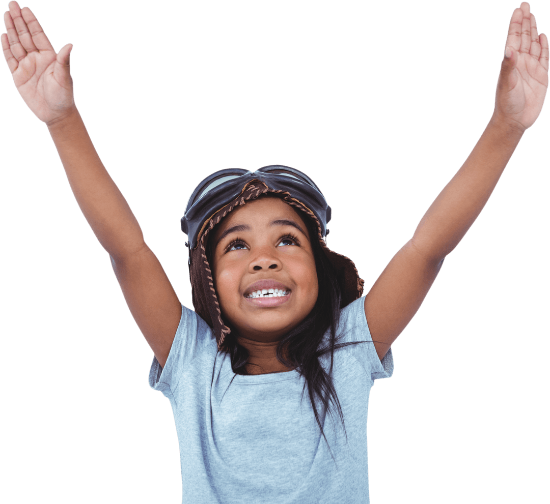 Joyful Child Playing Pilot Role in Transparent Background