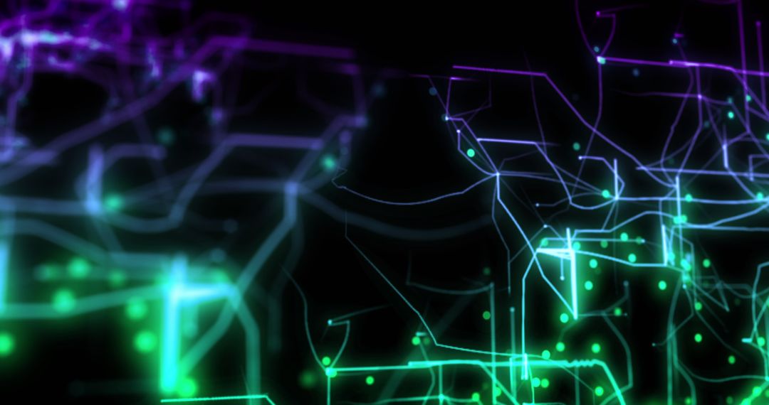 Abstract Glowing Lines and Dots on Black Background