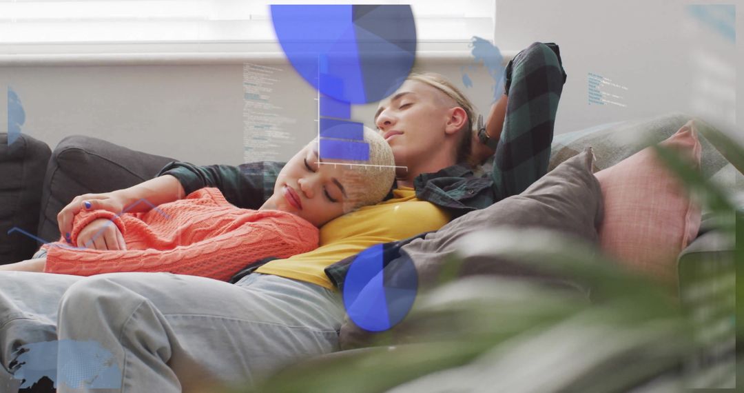 Couple Using Financial Technology While Relaxing at Home