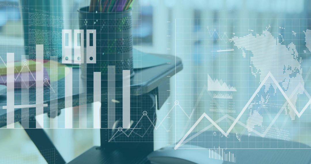 Financial Data Visualization Over Office Desk with Modern Technology