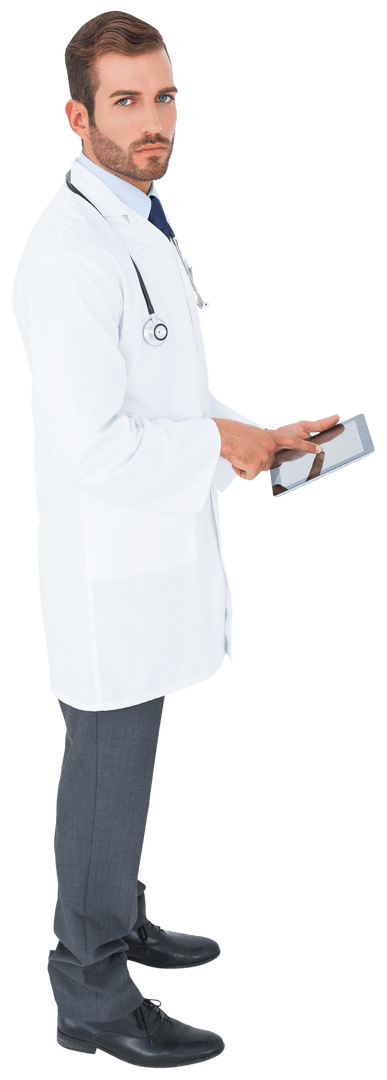 Transparent Image of Male Doctor Using Tablet