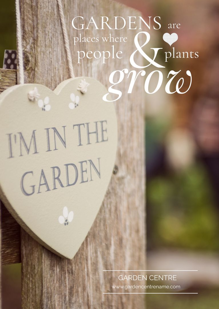 Heart-Shaped Garden Sign Hanging in a Tranquil Green Environment