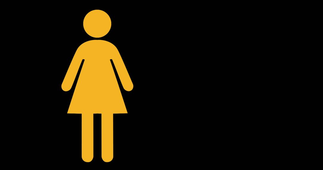 Yellow Woman Icon on Black Background with Copy Space
