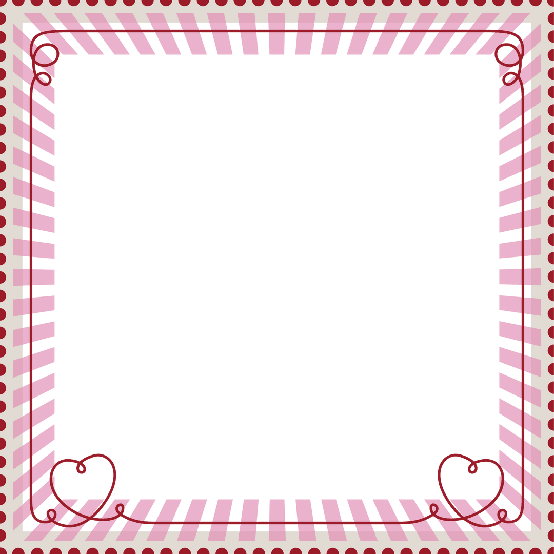 Transparent Frame with Pink Stripes and Heart Corners