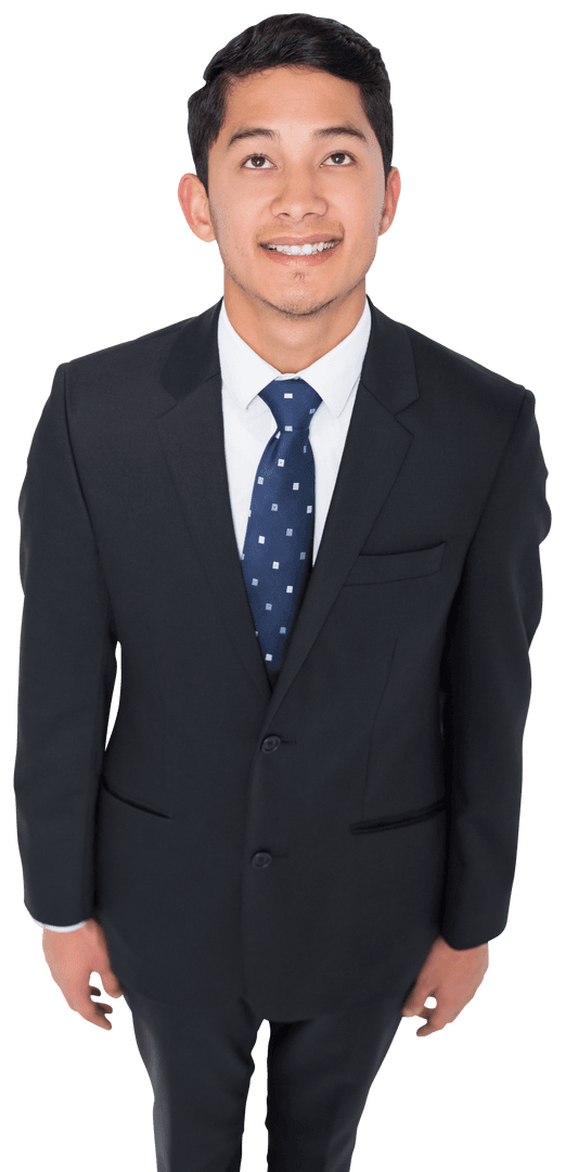 Happy Asian Businessman Looking Up Isolated on Transparent Background